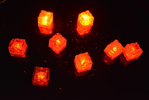 Original Bright Red Glowing Plastic Cubes Total Darkness Awesome Background — Stock Photo, Image