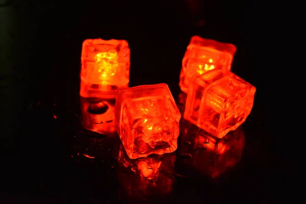 Original Bright Red Glowing Plastic Cubes Total Darkness Awesome Background — Stock Photo, Image