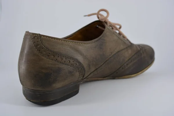 Sapatos Castanhos Cinza Incomuns Das Mulheres Sapatos Couro Genuíno Estilo — Fotografia de Stock