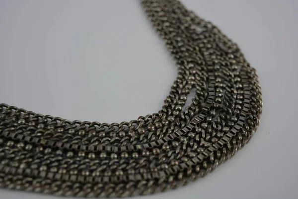 Gorgeous Gray Women Jewelry Necklace Metal Chains Beads — Stock Photo, Image