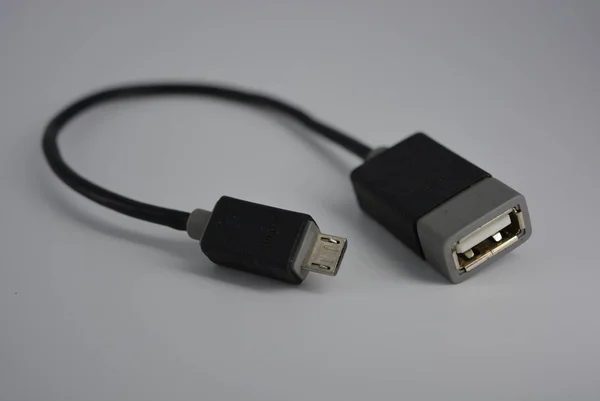 Svart Elektrisk Kabel Och Elektronisk Kabel Usb Kabel Till Micro — Stockfoto