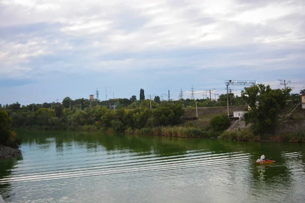 Pont Ferroviaire Gris Samara Sur Surface Rivière Samara Avec Beau — Photo