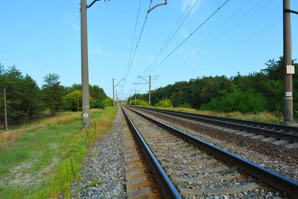 Railway Track Railway Electric Power Lines Electric Vehicles Electric Trains — Stock Photo, Image