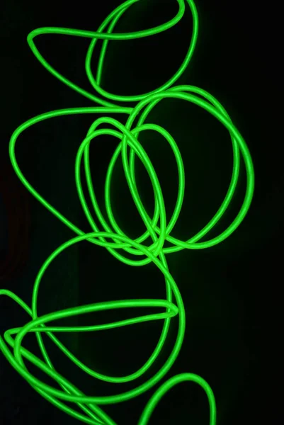 Toxic Green Luminous Electroluminescence Wires Different Shapes Structures Web Lime — Stock Photo, Image
