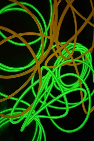 Helder Lichtgevend Geel Groen Lime Neon Draden Verschillende Formaten Lay — Stockfoto