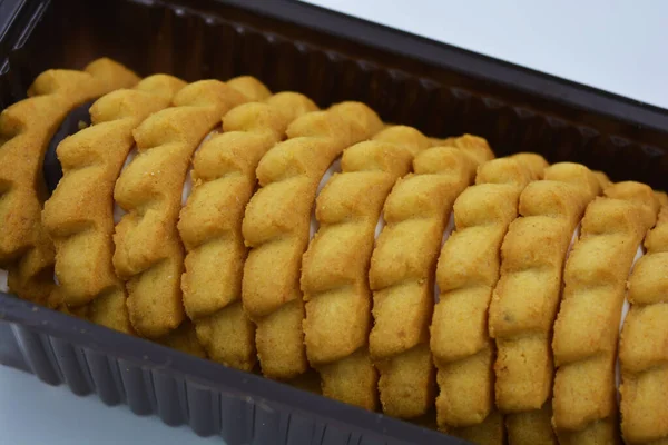 Pan Corto Dulce Dorado Galletas Mantequilla Pasteles Con Rellenos Dulces — Foto de Stock