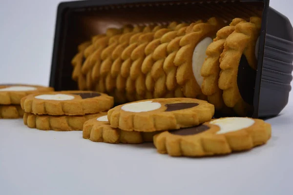 Pan Corto Dulce Dorado Galletas Mantequilla Pasteles Con Rellenos Dulces — Foto de Stock