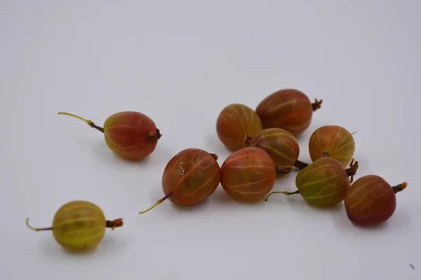 Deliziosi Frutti Maturi Uva Spina Succosa Rossa Disposti Una Manciata — Foto Stock
