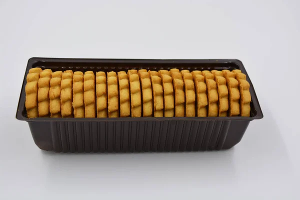 Zoet Goudkleurig Shortbread Boterkoekjes Gebak Met Zoete Vullingen Melk Chocoladepasta — Stockfoto
