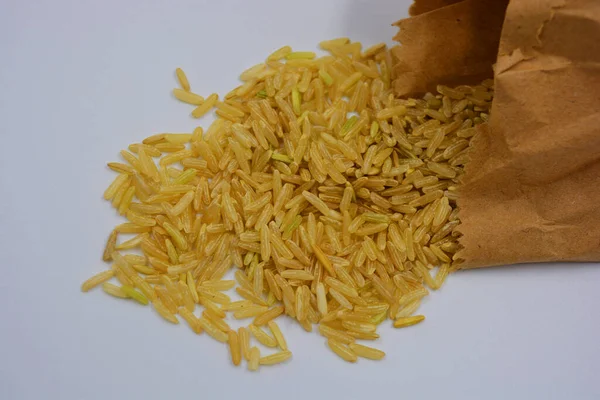 Výborné Zdravé Bílé Žluté Divoké Neleštěné Dlouhé Rýže Posypané Hnědého — Stock fotografie