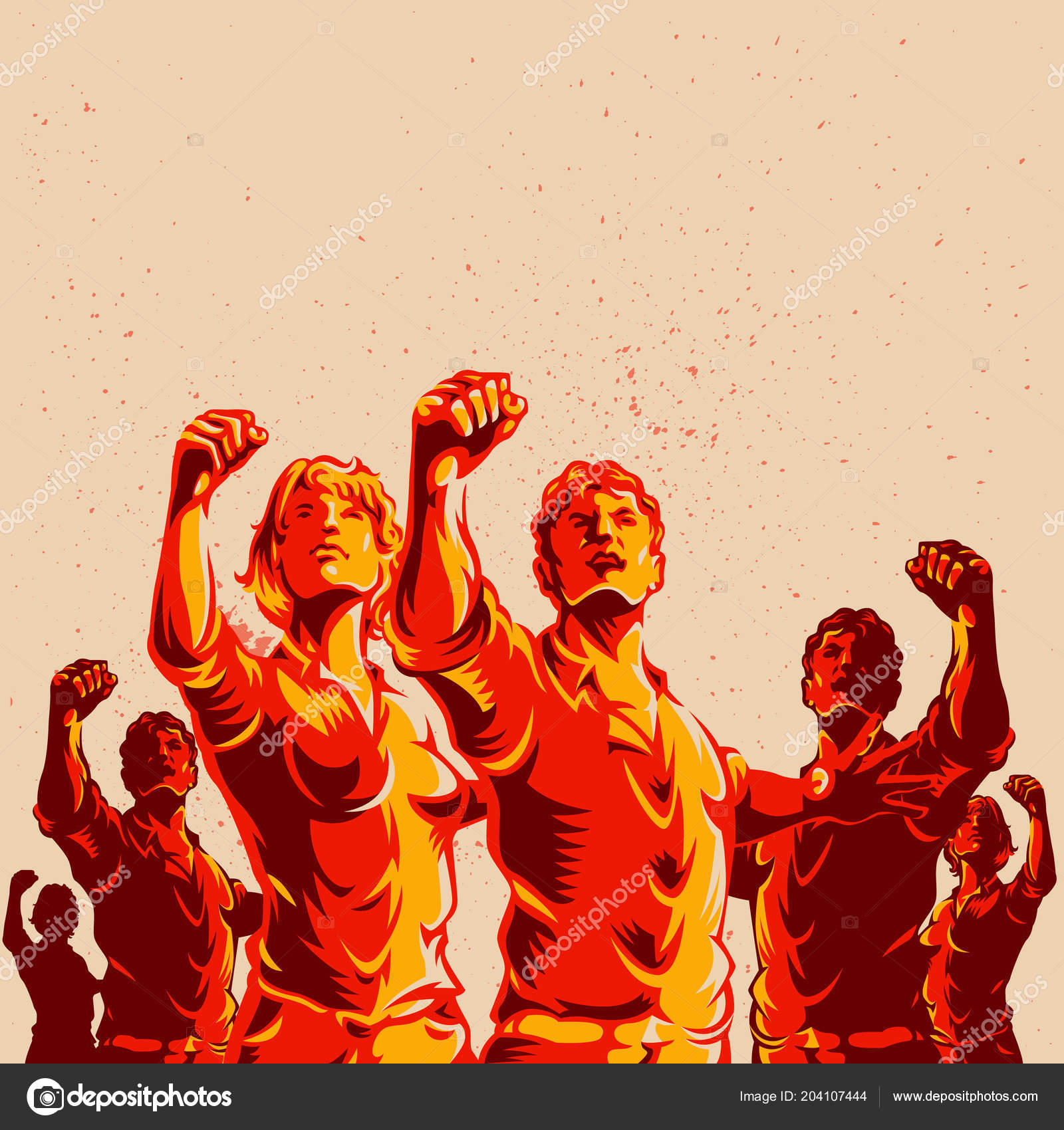 Crowd Protest Fist Revolution Poster Design Propaganda Background Style
