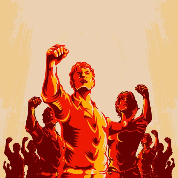 Manifestation Populaire Poing Révolution Poster Design Homme Leader Devant Une — Image vectorielle