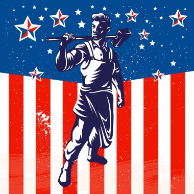 Amerikan işçi vatansever afiş tasarımı. Vintage Amerikan bayrağı arka plan