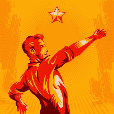 Protesto yumruk devrim afiş tasarımı. Propaganda arka plan stili.