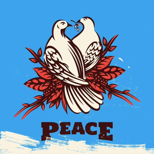 Zeytin Dalı Ile Barış Güvercini Barış Işareti Barış Logo Şablonu — Stok Vektör