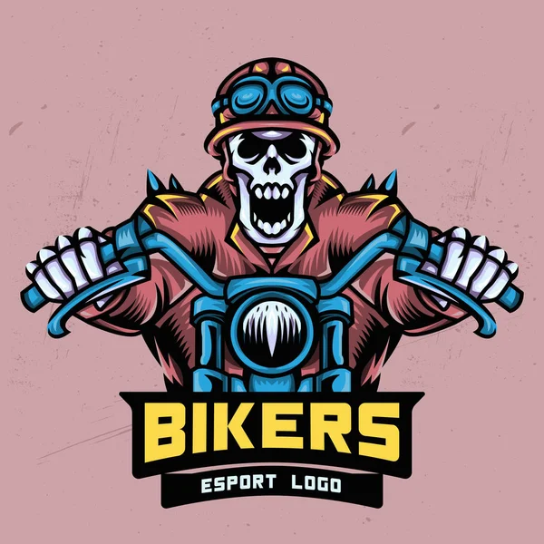 Totenkopf Biker Esport Logo Design — Stockvektor