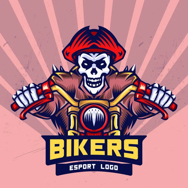 Crâne Pirate Motards Esport Logo Design — Image vectorielle