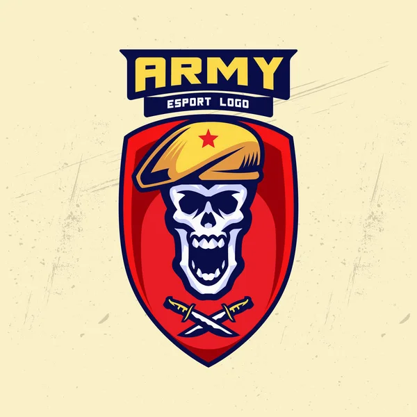 Askeri Kafatası Rozeti Esport Logo Tasarımı — Stok Vektör