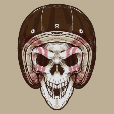 Vintage motorcu kafatası. İzole sanat nesnesi. Uygun ve herhangi bir yazdırma medyasına.