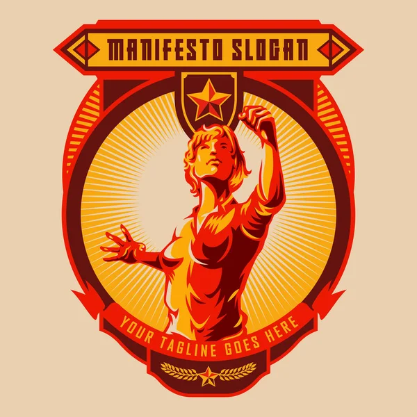 Distintivo Rivoluzione Delle Donne Alzato Pugno Stile Propaganda Pugno Protesta — Vettoriale Stock