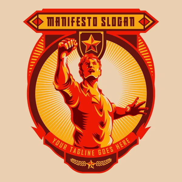 Distintivo Rivoluzione Degli Uomini Alzato Pugno Stile Propaganda Pugno Protesta — Vettoriale Stock