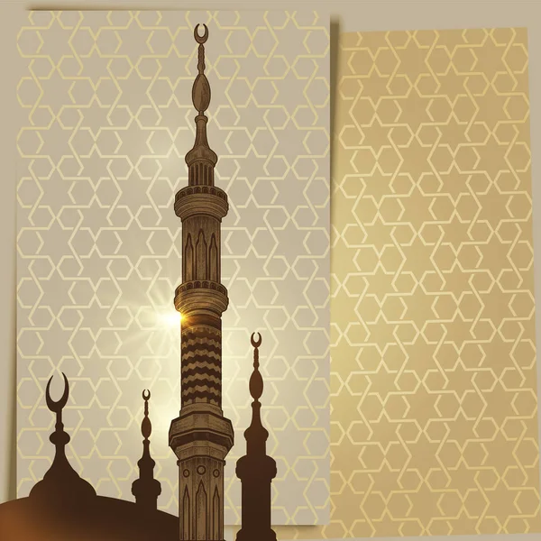 アラビア語飾り背景上のモスクの塔や尖塔要素 — ストックベクタ