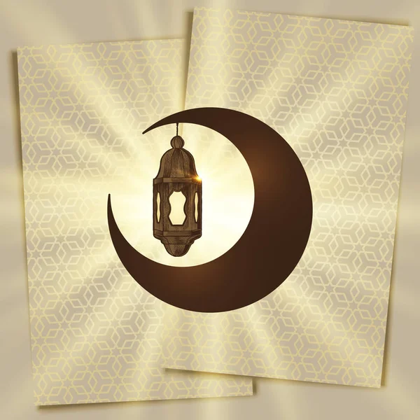 Ramadan Fanoos Laterne Halbmond Elemente Auf Arabischem Ornament Hintergrund — Stockvektor