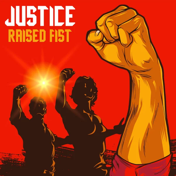 Clenched Fist Propaganda Illustration Men Women Raised Fist Protest Fist — Stock Vector
