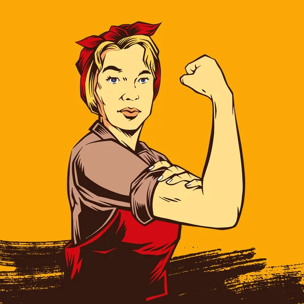 アメリカ フェミニズムと女性の経済力のシンボルとして使用されるリベット ロージーに触発されて漫画のレトロな強力な強力な女性 — ストックベクタ