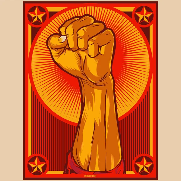 Yumruk Propaganda Poster illüstrasyon sıktı. Protesto yumruk. Yumruk devrim tasarım öğeleri kaldırdı.
