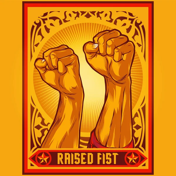 Yumruk Propaganda Poster illüstrasyon sıktı. Protesto yumruk. Yumruk devrim tasarım öğeleri kaldırdı.