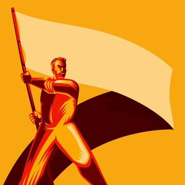 Плакат Революции Человек Держит Пустые Векторные Иллюстрации Флага Политический Протест — стоковый вектор