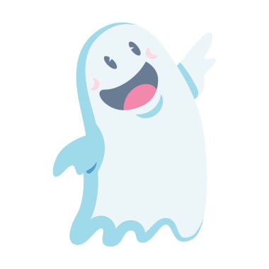 Sevimli hayalet karakter sallayarak vektör çizim, Cadılar Bayramı tatil kavramı