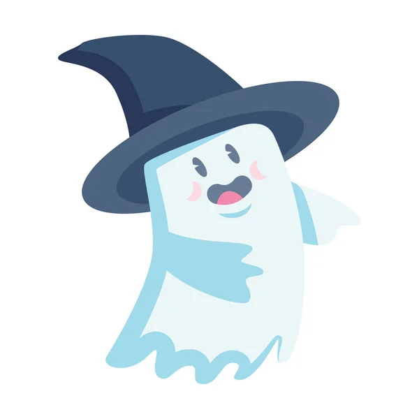 可爱的鬼魂字符在巫婆帽子向量例证 万圣节假日概念 — 图库矢量图片
