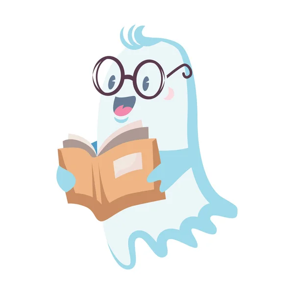 Sevimli hayalet karakteri kitap vektör Illustration, Cadılar Bayramı tatil kavramı ile