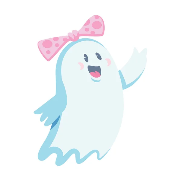 Cute Girl Ghost Character Vector Illustration Halloween Holiday Concept — Stock Vector