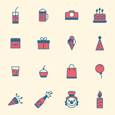 Mutlu Doğum günü retro Icons set. İzole sanat nesnesi. İçin uygundur ve herhangi bir basılı ve çevrimiçi medya ihtiyaç.