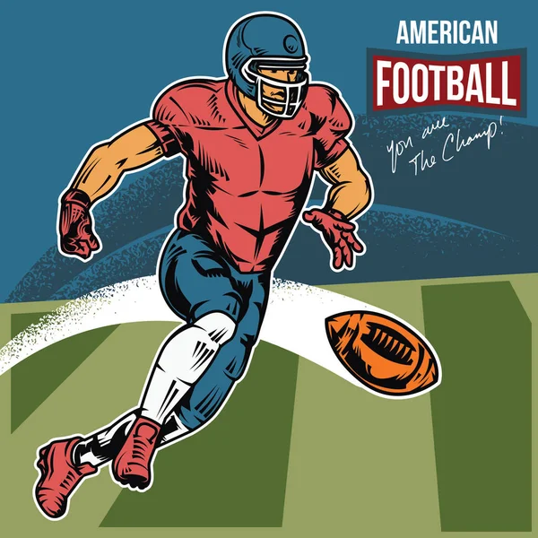 Amerikan futbolu oyuncusu top vektör çizim atma Retro poster. İzole sanat nesnesi. Bagaj kapağı taraflar için uygun, futbol davet ediyor ve herhangi bir baskı medya gerek.