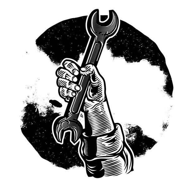 Вектор поднял крепкий сжатый кулак с винтажной иллюстрацией
