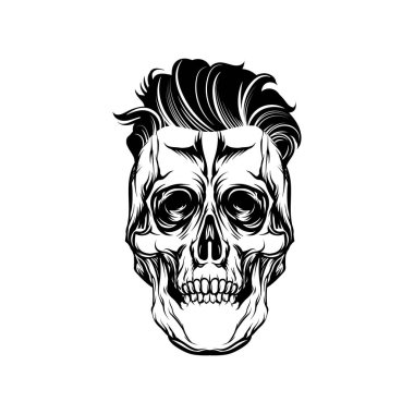 Rockabilly kafatası kafa. İzole serin saç modeli ve kafatası kafa.