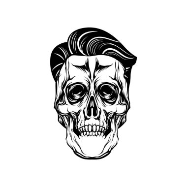 Rockabilly kafatası kafa. İzole serin saç modeli ve kafatası kafa.