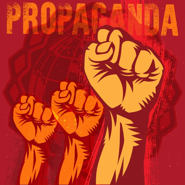 Propaganda Estilo Fondo Puños Revolución Levantados Aire Puños Apretados — Vector de stock