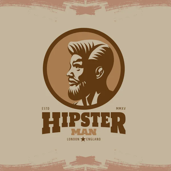 Hipster Adam Ile Sakal Logo Vektör Çizim — Stok Vektör