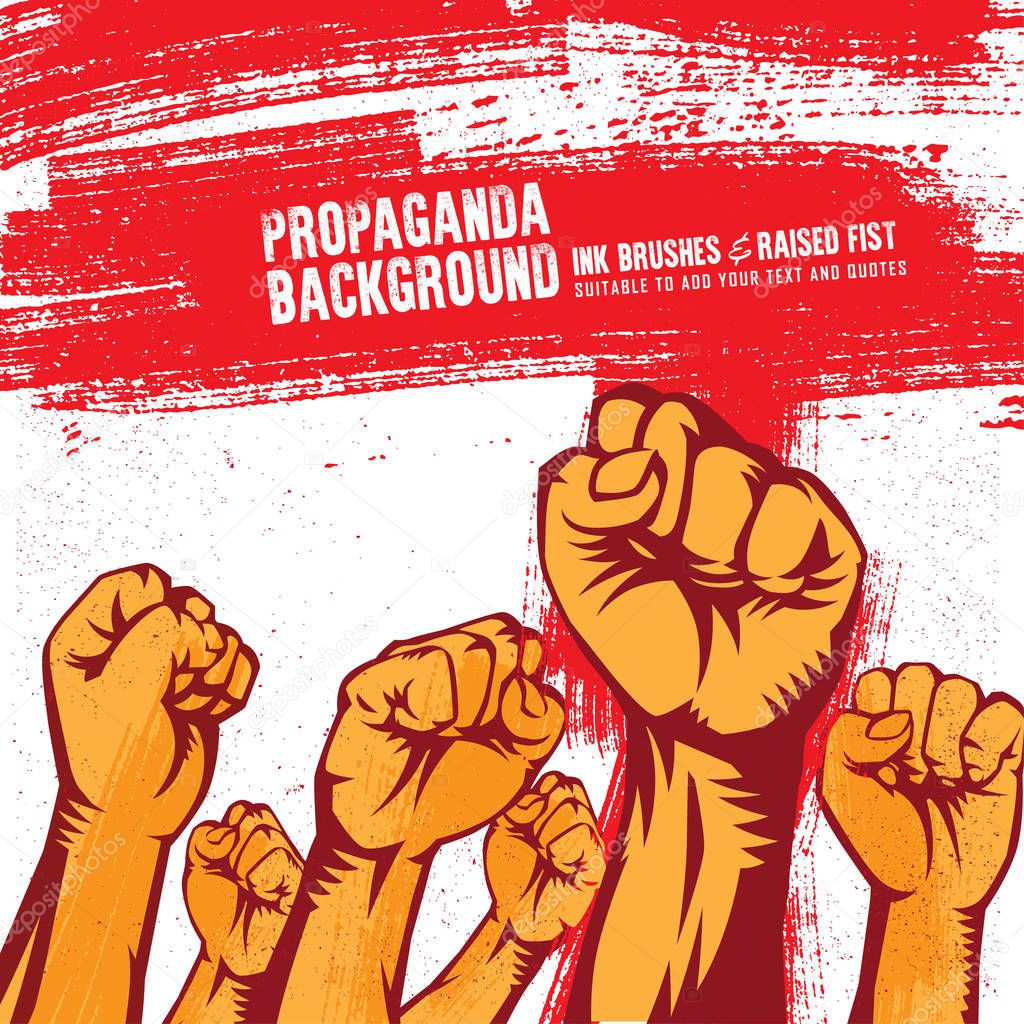 Propaganda Background Style Revolution Fists Raised In The Air. Clenched Fists