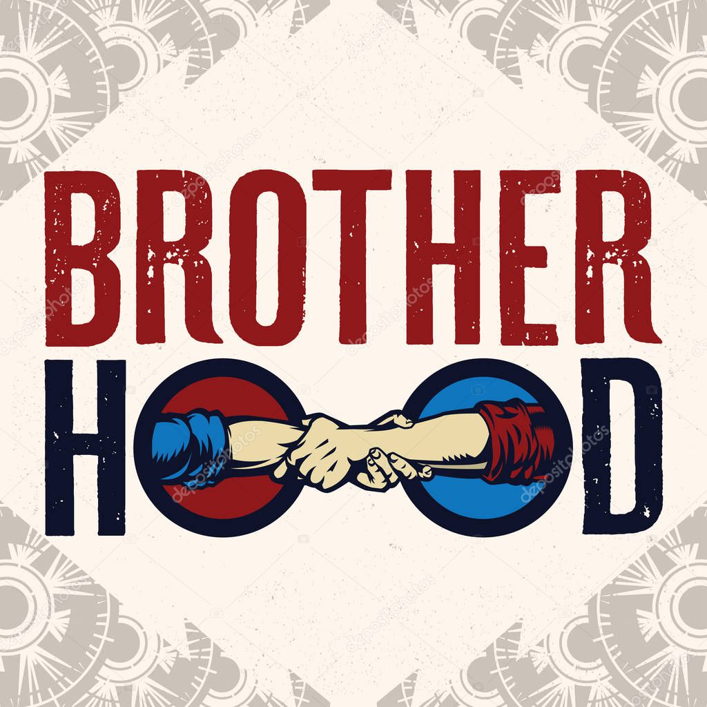 Brotherhood Sign Of Roman Handshake Logo. Vintage propaganda poster and elements. Isolated artwork object. Suitable for and any print media need.