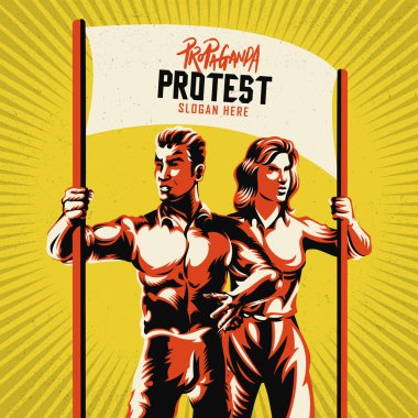 Devrim afiş tasarımı protesto. Propaganda arka plan stili.