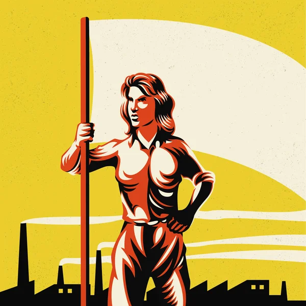 Vrouwen Protesteren Revolutie Posterontwerp Propaganda Achtergrondstijl — Stockvector