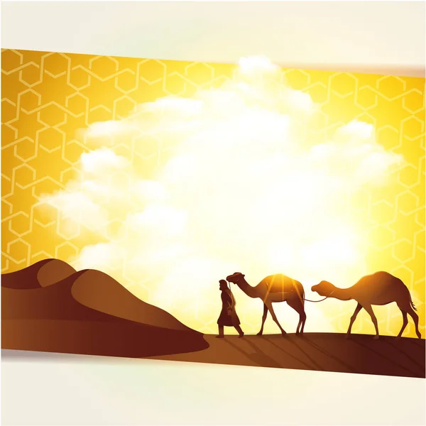 Illustration Des Reisekonzepts Mit Reisenden Und Kamelen — Stockvektor