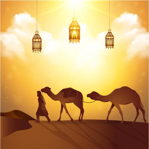 Illustration Des Reisekonzepts Mit Reisenden Und Kamelen — Stockvektor