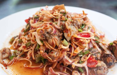 Baharatlı cockle salata beyaz plaka, Tay deniz ürünleri